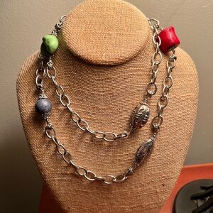 Silver 18” Chain Necklace with Colorful Accents